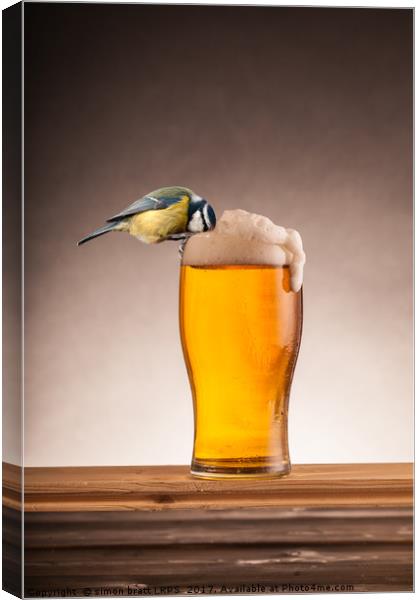 A beer for the blue tit birds Canvas Print by Simon Bratt LRPS