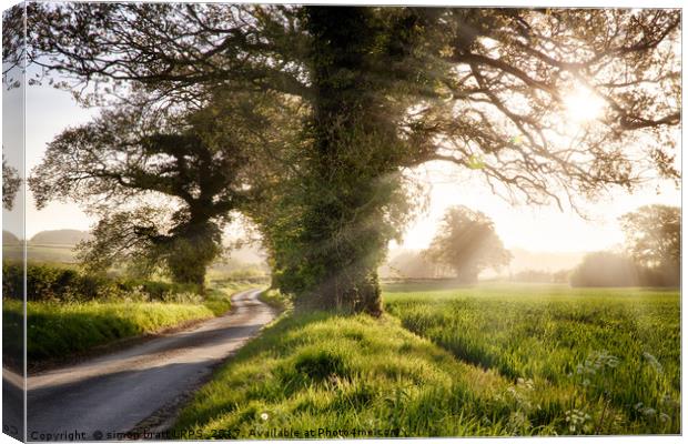 English country road and sunrise Canvas Print by Simon Bratt LRPS
