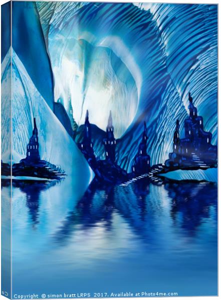 Subterranean Castles wax painting in blue Canvas Print by Simon Bratt LRPS