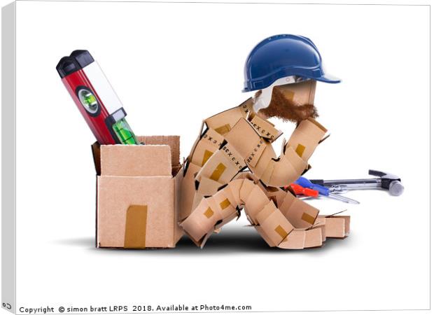 Box character handyman character sat thinking Canvas Print by Simon Bratt LRPS