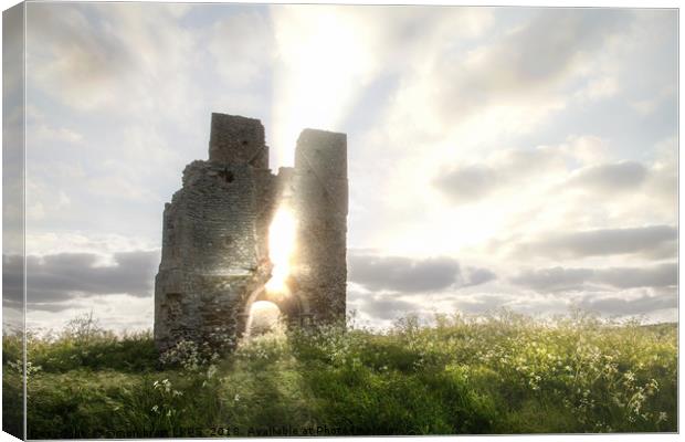 Bawsey church ruin with etherreal sunlight in Norf Canvas Print by Simon Bratt LRPS