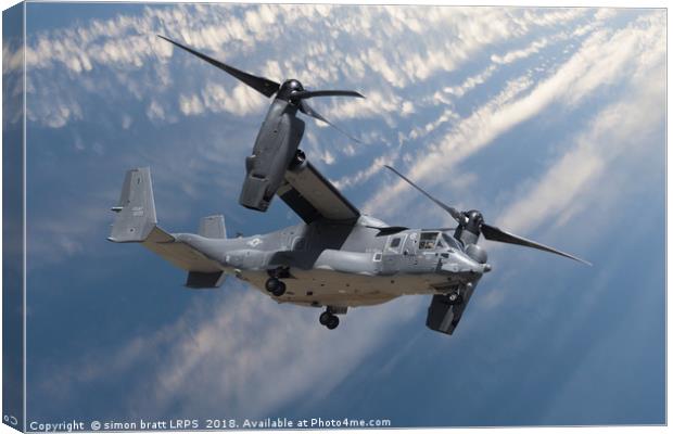 Bell Boeing Osprey V-22 helicopter close up view f Canvas Print by Simon Bratt LRPS