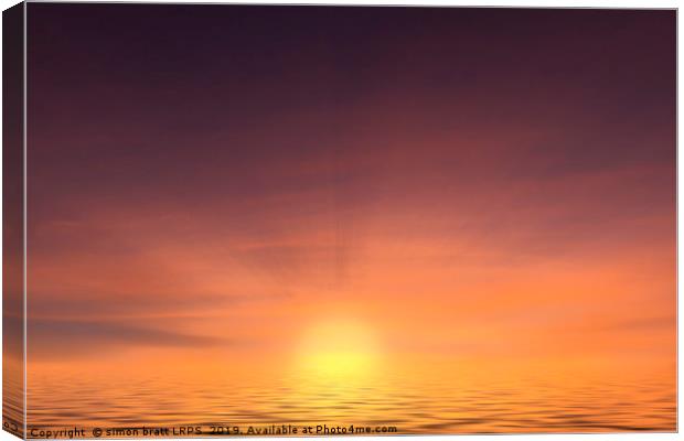 Sunset at sea with calm ocean water Canvas Print by Simon Bratt LRPS