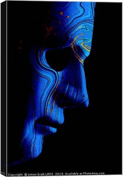 AI robotic face profile close up blue contour Canvas Print by Simon Bratt LRPS