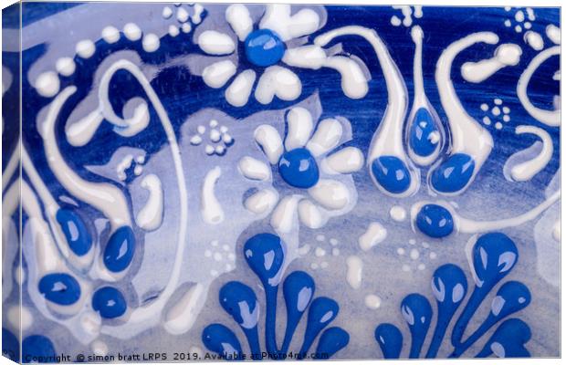 Glazed pot ceramic pattern close up Canvas Print by Simon Bratt LRPS