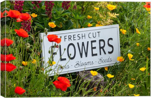 Garden flowers with fresh cut flower sign 0765 Canvas Print by Simon Bratt LRPS