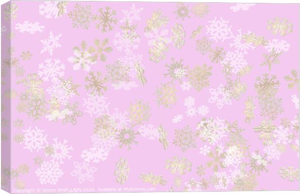 Falling snowflakes pattern on pink background Canvas Print by Simon Bratt LRPS