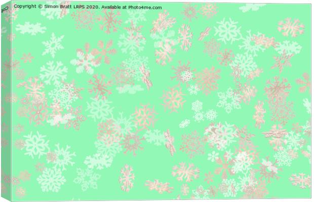 Falling snowflakes pattern on green background Canvas Print by Simon Bratt LRPS