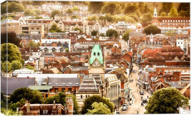 Winchester historic city from above Canvas Print by Simon Bratt LRPS