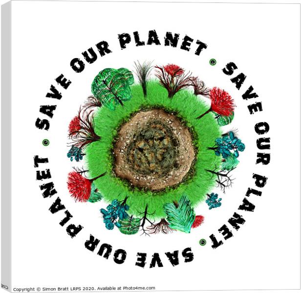 Planet earth icon with slogan Canvas Print by Simon Bratt LRPS