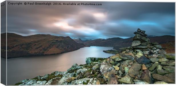Yew Crag cairn, Ullswater Canvas Print by Paul Greenhalgh