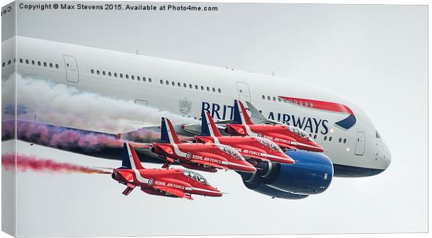  British Airways first A380 in formation with the  Canvas Print by Max Stevens