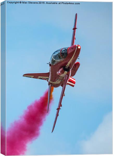  Red Arrows jet on a knife edge Canvas Print by Max Stevens