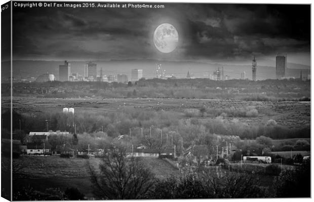manchester city and moon Canvas Print by Derrick Fox Lomax