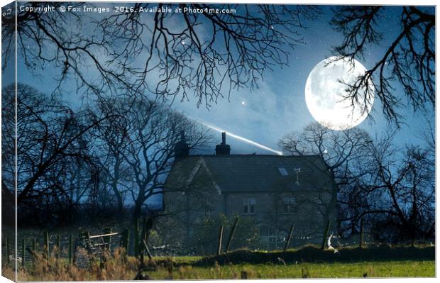 farmhouse and moonlight Canvas Print by Derrick Fox Lomax