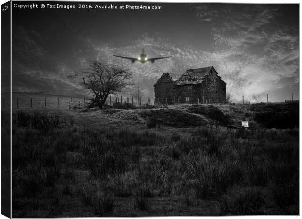 plane over old ruin Canvas Print by Derrick Fox Lomax