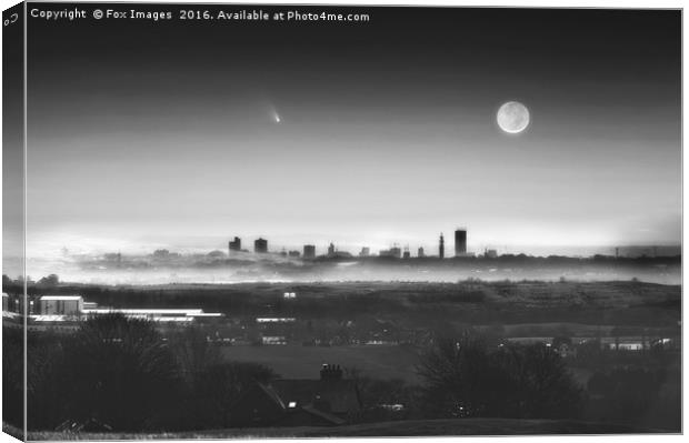  Moon over Manchester Canvas Print by Derrick Fox Lomax