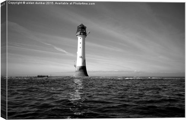  Bellrock lighthouse Arbroath low tide b&w Canvas Print by aidan dunbar