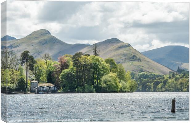 Derwent Water Isle and Cat Bells Mountain Canvas Print by Mark Poley
