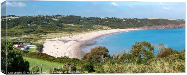 Summer at Freshwater Beach, Wales, Panorama  Canvas Print by Mark Poley