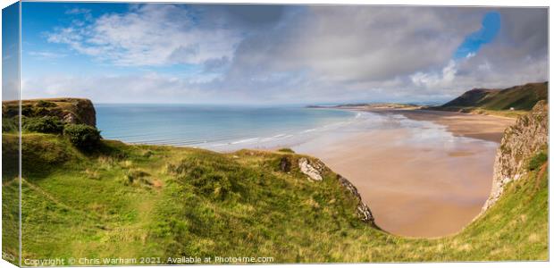 Rhossili Beach on the Gower peninsular panoramic v Canvas Print by Chris Warham