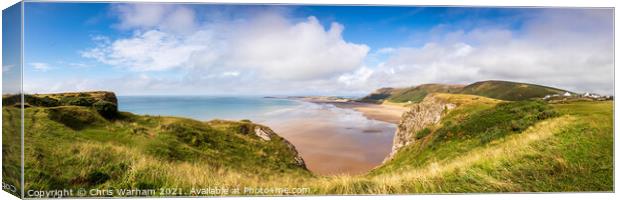 Panorama of Rhossili Beach on the Gower peninsular in South Wale Canvas Print by Chris Warham