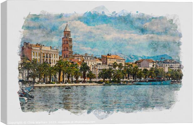 Split waterfront.  My original photograph digitally altered to give a watecolour painting effect Canvas Print by Chris Warham