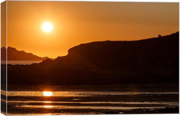 Daymer Bay sunset  - Cornwall Canvas Print by Chris Warham