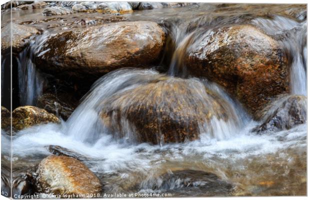 Water splashing over rocks in a mountain stream Canvas Print by Chris Warham