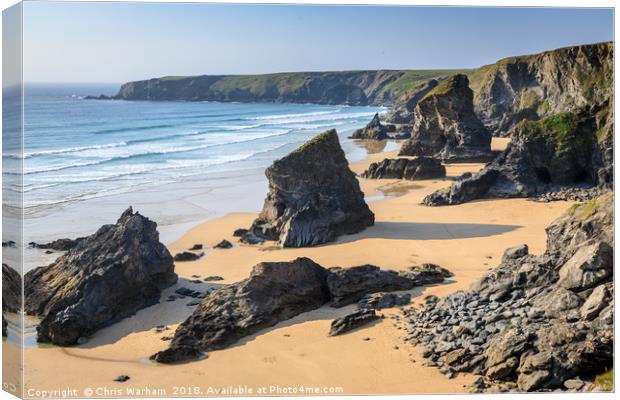 Bedruthan Steps Canvas Print by Chris Warham