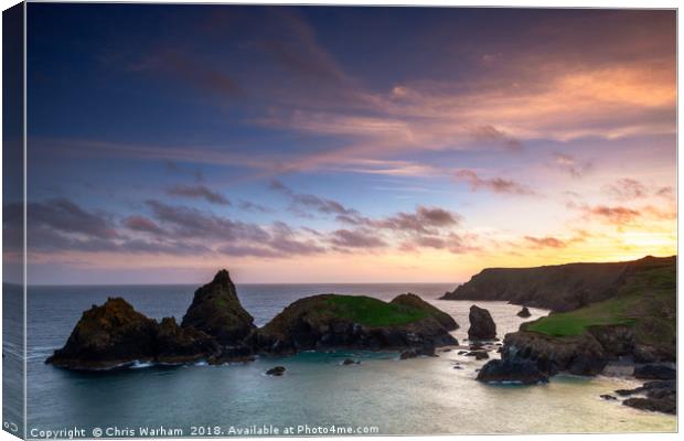 Kynance Cove Sunset Canvas Print by Chris Warham