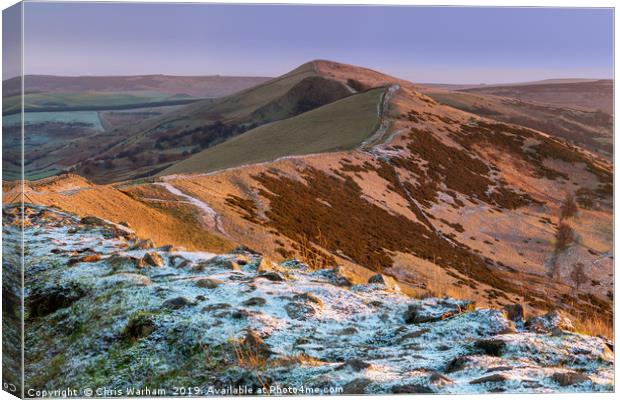 Peak District - Great Ridge in Winter from Mam Tor Canvas Print by Chris Warham