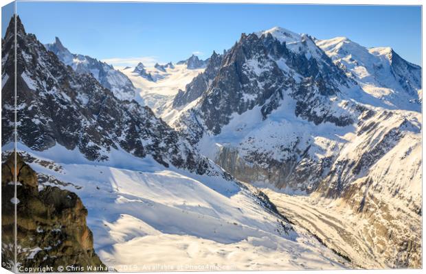 Mont Blanc and the Mer de Glace glacier Canvas Print by Chris Warham