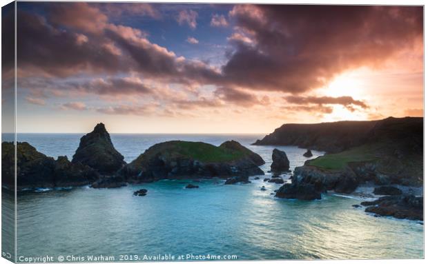 Kynance Cove Sunset Canvas Print by Chris Warham