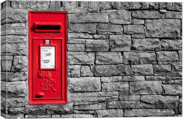 Red postbox in a dry stone wall Canvas Print by Chris Warham