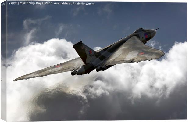 Avro Vulcan power climb and whine - XH558  Canvas Print by Philip Royal