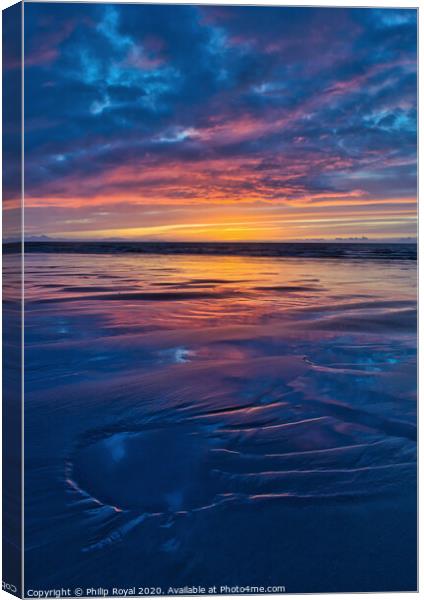 Lake District Sunset Reflections and Sand Patterns Canvas Print by Philip Royal