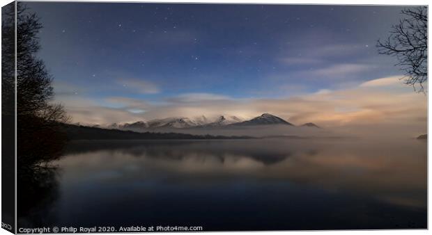 Night Reflection, Snow on Skiddaw, Lake District Canvas Print by Philip Royal