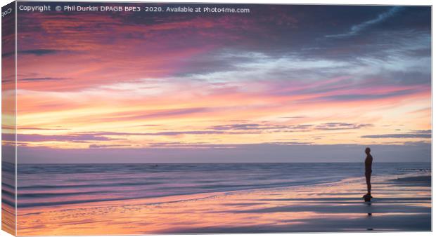 Crosby Beach Statue at Sunset Canvas Print by Phil Durkin DPAGB BPE4