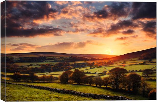 Orange Sky Over The Yorkshire Dales Canvas Print by Adam Kelly