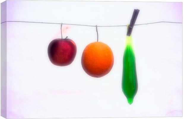 Still life with an apple, orange and  a codom Canvas Print by Jose Manuel Espigares Garc