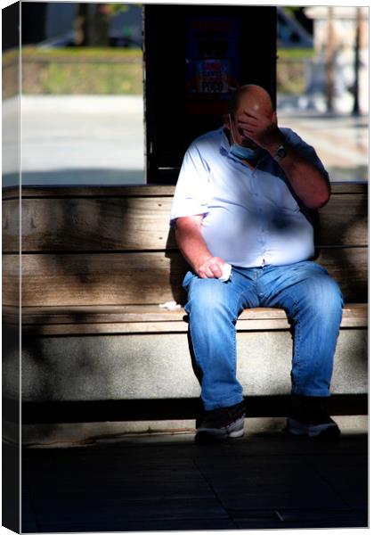 The fat man is sitting outdoors (on a seat). He is Canvas Print by Jose Manuel Espigares Garc