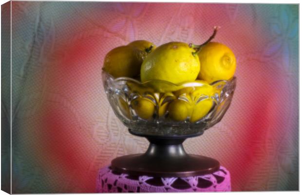 Rather ninimalistic still life with a glass bowl full of fruit Canvas Print by Jose Manuel Espigares Garc