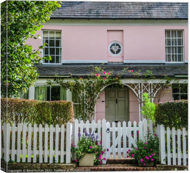 Quaint Pink Cottage in Sussex Canvas Print by Beryl Curran