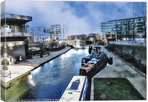 Serene Canal Boats Canvas Print by Beryl Curran