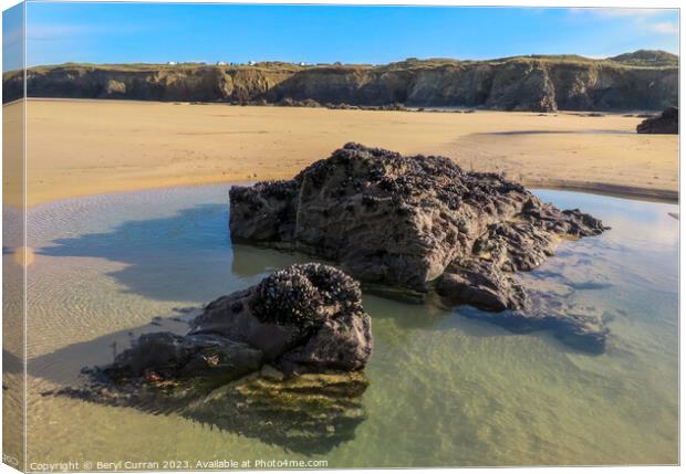 Tranquil Rockpools on Gwithian Beach Canvas Print by Beryl Curran