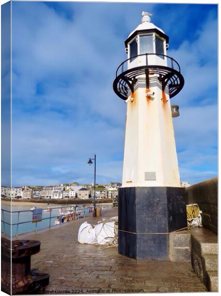 Smeaton’s Pier Lighthouse St Ives Canvas Print by Beryl Curran