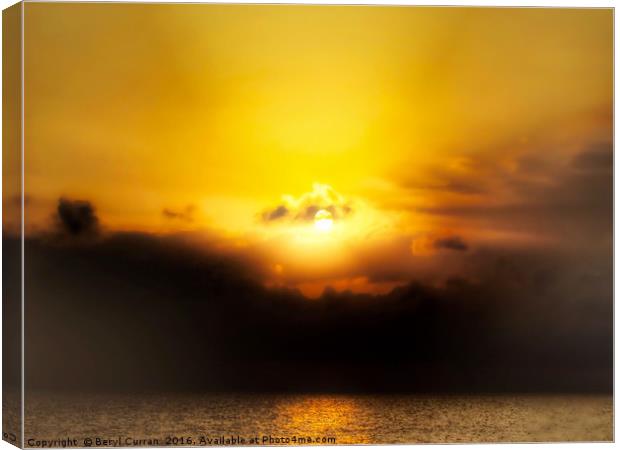 Golden Sunrise Through Moody Clouds Canvas Print by Beryl Curran