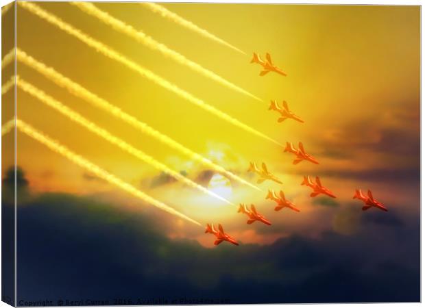 Majestic Red Arrows at Sunset Canvas Print by Beryl Curran