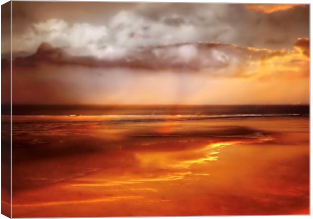 Burnt Orange Sunset on Hayle Beach Canvas Print by Beryl Curran